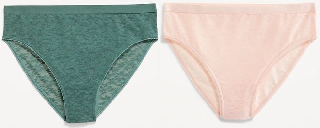 Old Navy High Waisted Mesh Bikini Underwear for Women in Forest Shade and Barely Pink Color