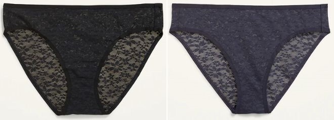 Old Navy Mid Rise Floral Signature Mesh Bikini Underwear for Women in Black Jack and Volcanic Glass Color