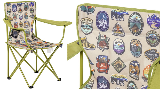 Ozark Trail Adult Camp Chair in Green with Camping Patches