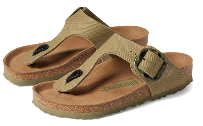 Pair of Birkenstock Womens Canvas Sandals in Khaki