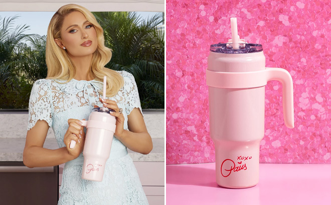 Paris Hilton 40oz Stainless Steel Tumbler with Removable Handle, Reusable  Straw, and Lid, Pink 