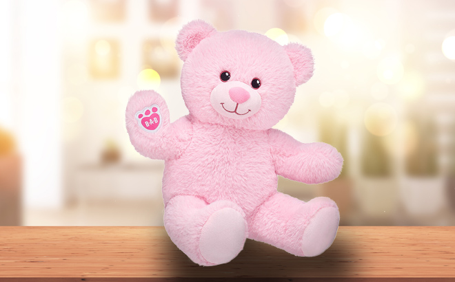 Pink Baby Bear on a Wooden Table