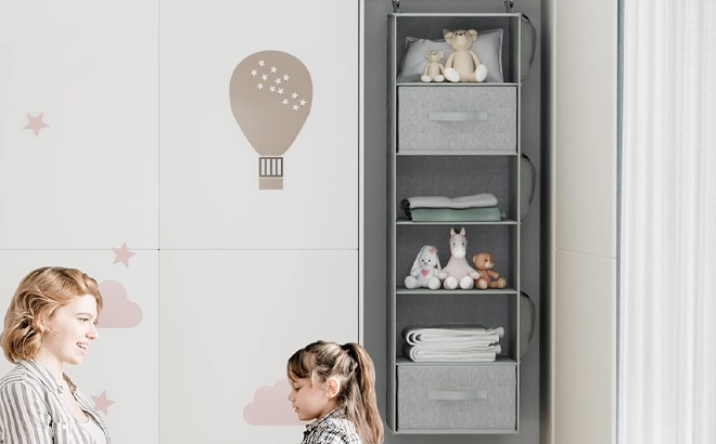 Pipishell Hanging Closet Organizer 6 Shelf in Gray in a Kids Room