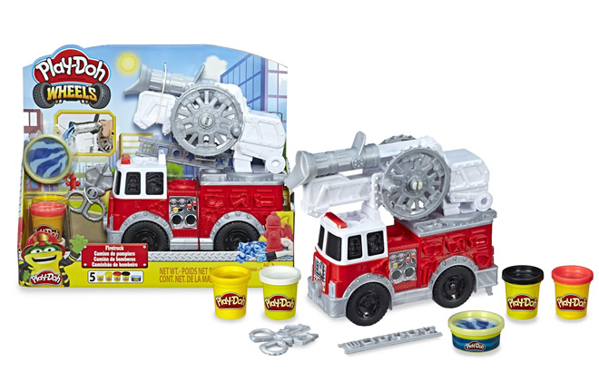 Play Doh Fire Truck Toy Set on a White Background