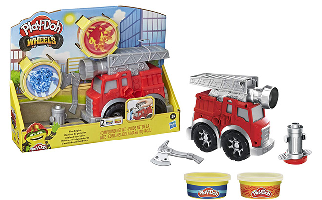 Play Doh Toy Firetruck Set on a White Background