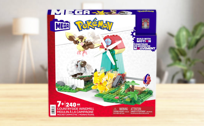 Pokemon 240 Piece Windmill Building Toy Set on a Table