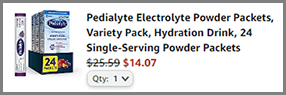 Screenshot of Pedialyte Electrolyte Powder Packets 24 Count Discounted Final Price at Amazon Checkout