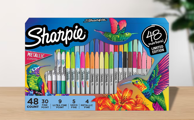 Sharpie 48 Count Fine Tip Permanent Markers on a Table