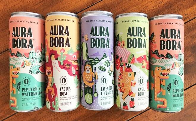 Six Cans of Aura Bora Sparkling Water