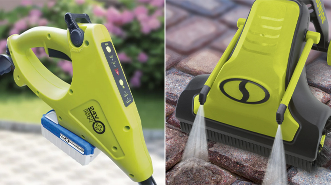 Sun Joe 24V Cordless Patio Cleaner with Nylon Bristle Brush Dual Spray Nozzle and 4 0 Battery Charger
