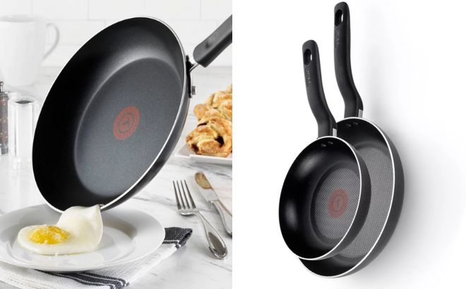 T Fal Simply Cook Nonstick Dishwasher Safe Cookware Fry Pans in Black Color