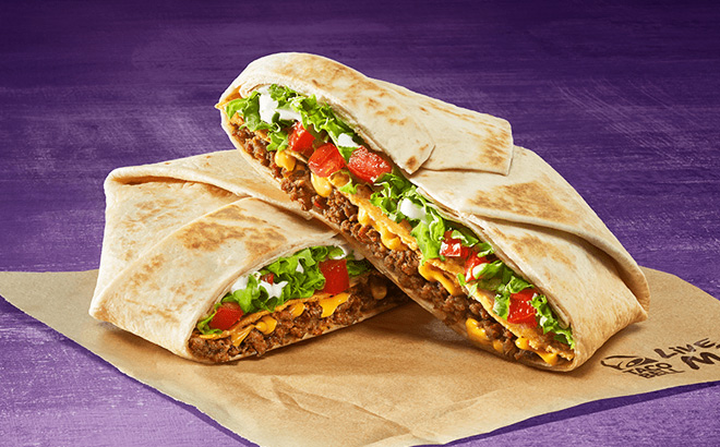 Taco Bell Crunchwrap on Purple Background