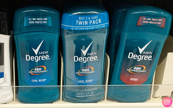 Three Degree Men Deodorant on a Shelf 1