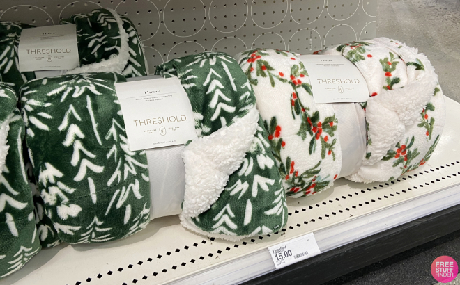 Threshold Trees Printed and Holly Plush Throw Blankets