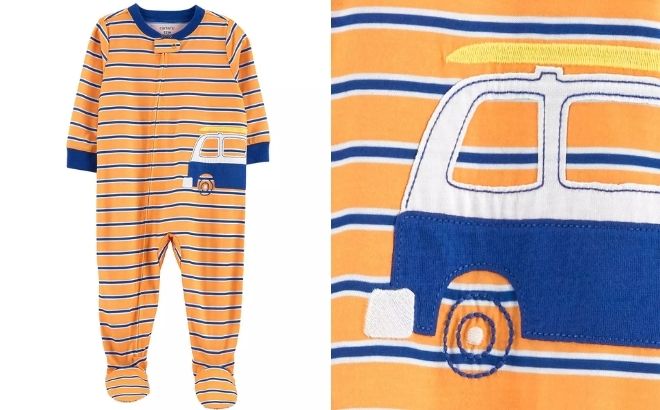 Toddler Boy Carters Beach Van One Piece Footed Pajamas Closer View