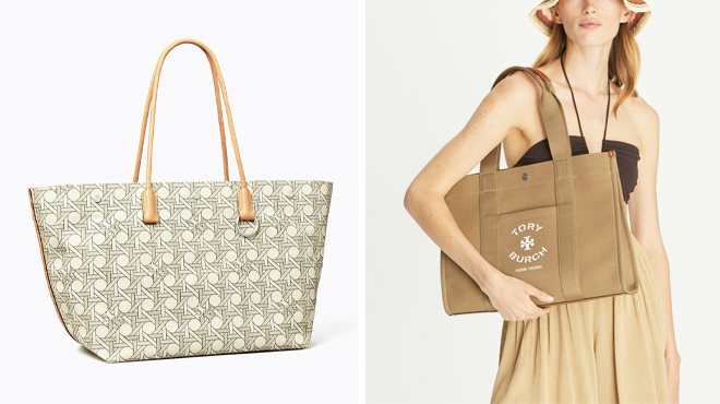 Tory Burch Canvas Basketweave Tote Bag