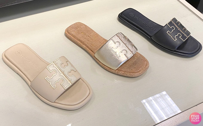 Tory Burch Double T Sport Leather Slides in Various Colors