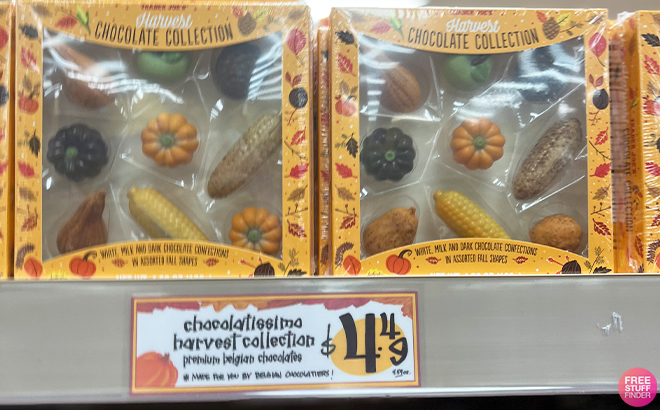 Trader Joes Harvest Chocolate Collection on a Shelf