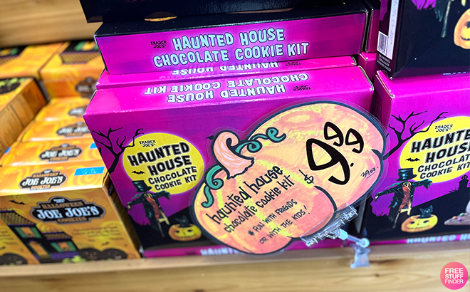 Trader Joes Haunted House Chocolate Cookie Kit on a Shelf