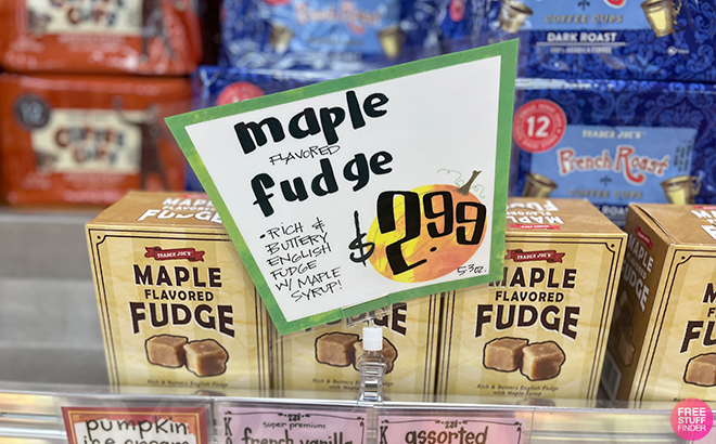 Trader Joes Maple Flavored Fudge on a Shelf