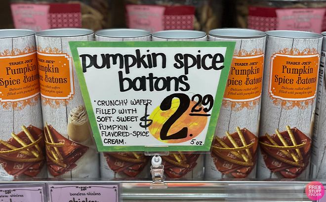 Trader Joes Pumpkin Spice Batons on a Shelf