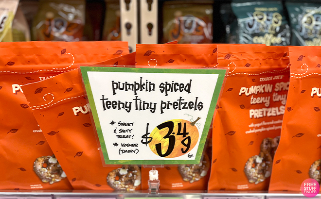 Trader Joes Pumpkin Spiced Pretzels on a Shelf