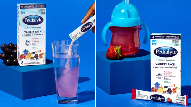 Two Images Featuring Pedialyte Electrolyte Powder Drink