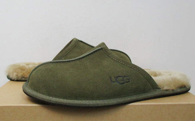 UGG Mens Suede Sheepskin Burnt Olive Slippers