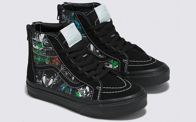 VANS x Disney Kids Sk8 Hi Zip Shoes on Gray Background