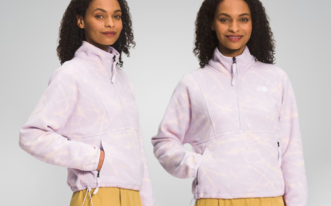 Woman Wearing The North Face Printed TKA Attitude Zip Fleece