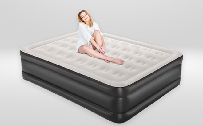 Woman is Enjoying on Queen Size Air Mattress in Black Color