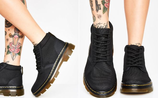 Woman is Wearing Dr Martens Bonny Chukka Boots in Black Color