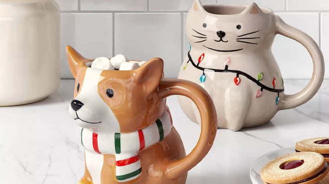 Wondershop Christmas Figural Dog Mug and Wondershop Christmas Figural Cat Mug