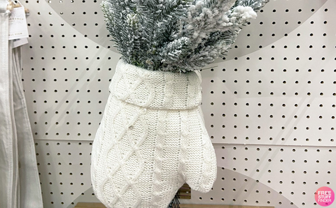 Wondershop Hanging Knit Mitten with Flocked Greenery