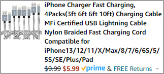 iPhone Lightning Cable 4 Pack Order Summary