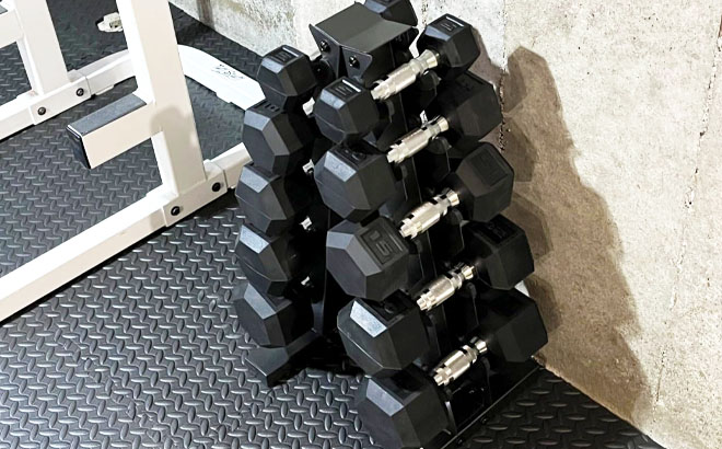 150 Pound Dumbell 10 Piece Sets on the Gym