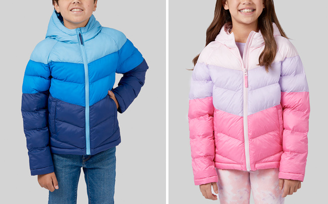 32 DEGREES BOYS HOODED PUFFER JACKET AND GIRLS HOODED PUFFER JACKET