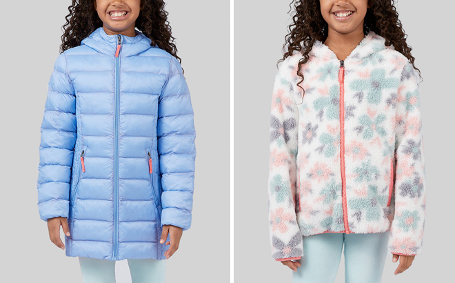 32 DEGREES GIRLS 34 PUFFER JACKET AND GIRLS SOFT SHERPA HOODED FULL ZIP