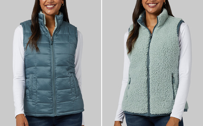 32 Degrees Womens Reversible Sherpa Lined Vest