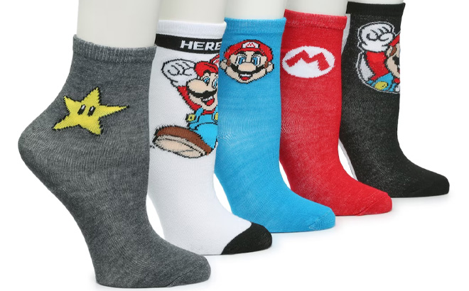 5 Pack of Mario Mario Kids Crew Socks