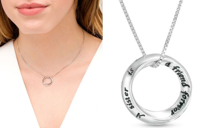 A sister is a friend forever Engraved Circle Outline Pendant in Sterling Silver