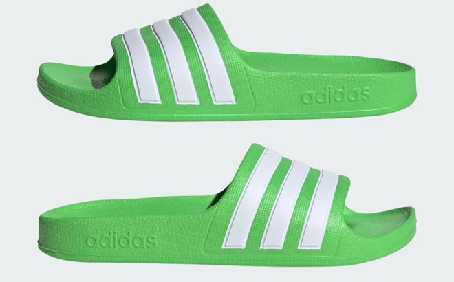 Adidas Kids Adilette Aqua Slides in Lucid Lime Color