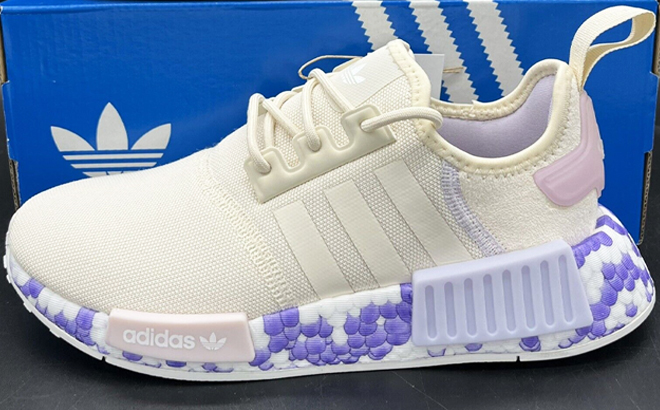 Adidas NMD R1 Womens Shoes in Wonder White and Purple Tint Color