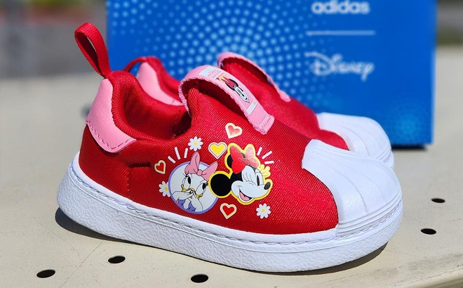 Adidas Originals x Disney Superstar 360 Kids Shoes in Front of a Shoe Box