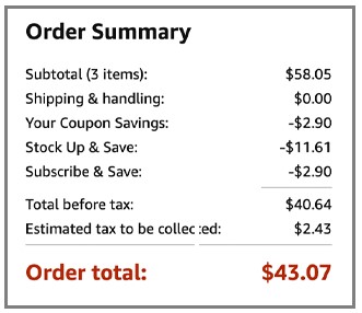 Amazon Wipes Order Summary