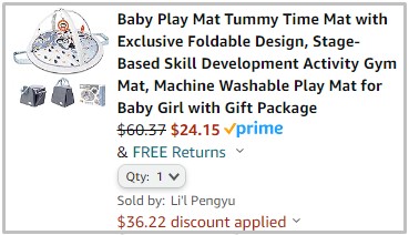 Baby Play Mat Amazon Checkout Screenshot