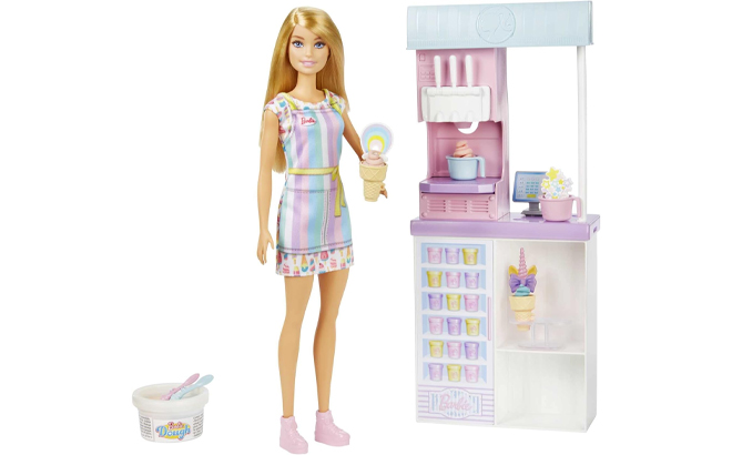 Barbie Careers Playset Ice Cream Shop Set with Blonde Fashion Doll