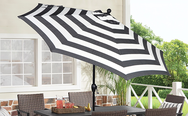 Better Homes Gardens Outdoor 9 Foot Ibiza Stripes Round Crank Premium Patio Umbrella