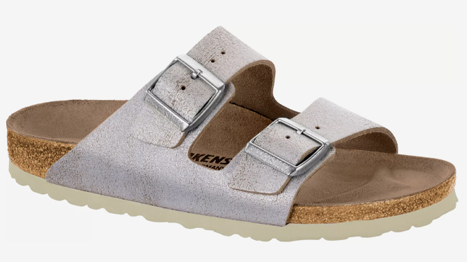 Birkenstock Womens Arizona Washed Metallic Sandals Silver