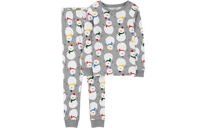 Carters Gray Kids 2 Piece Snowman Pajama Set